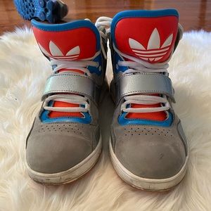 Adidas high top gray and neon orange